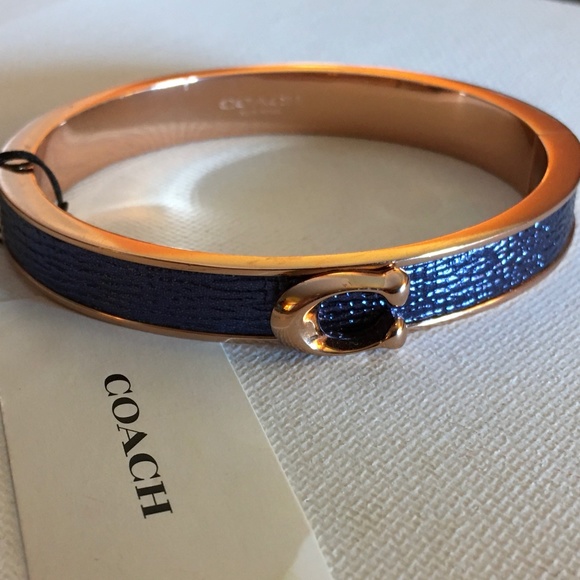 Coach Magnetic Hinged Blue Bangle Bracelet, Gold Plated, Letter ‘C’, Nwt
